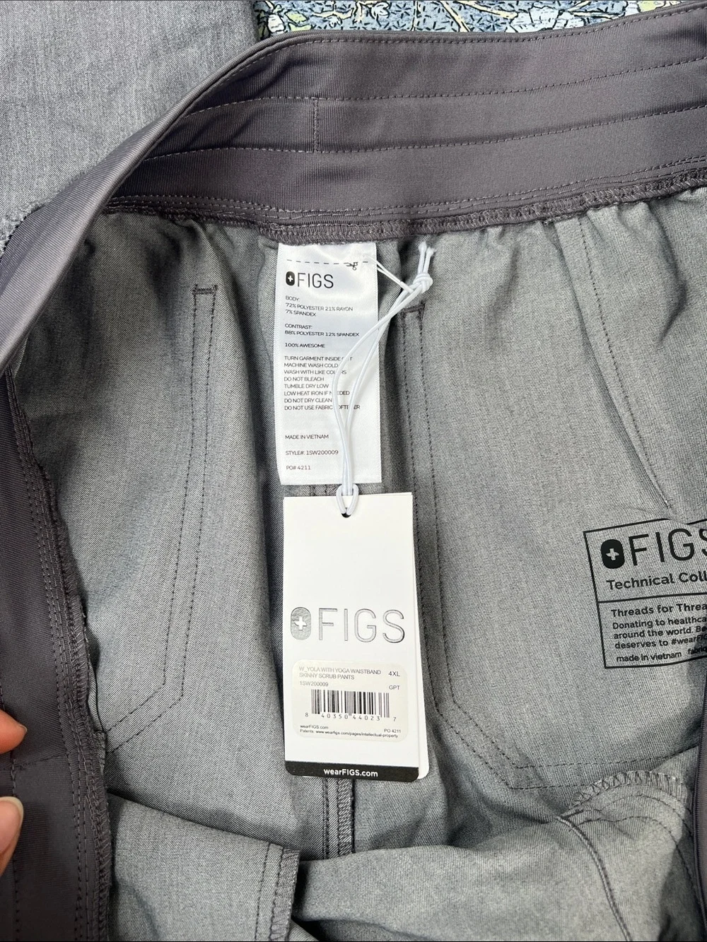 Figs Gray Drawstring Scrub Pants with Teal Tie